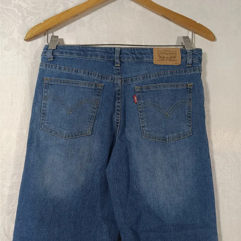Levis Girls Jeans 14 Reg Cropped Wide Leg Raw Hem Blue Denim